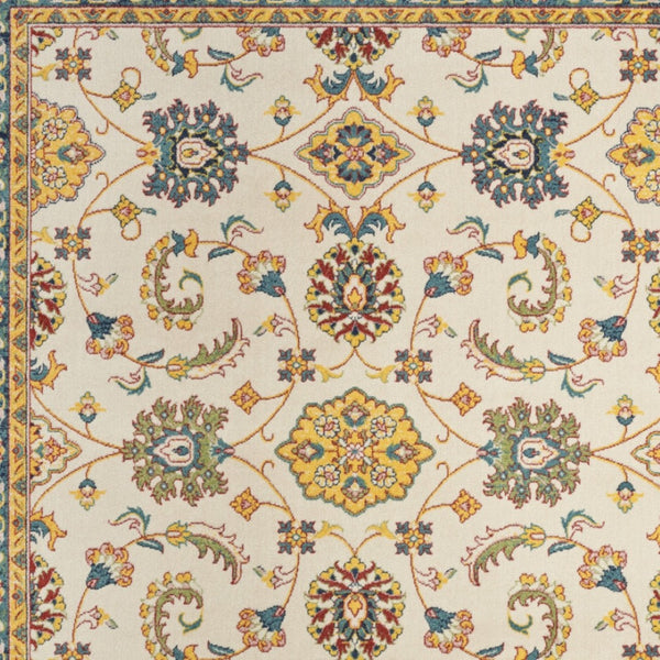 HomeRoots 8' X 10' Ivory and Gold Floral Area Rug - Elegant Indoor/Outdoor Design with Durable Polypropylene Finish 573058