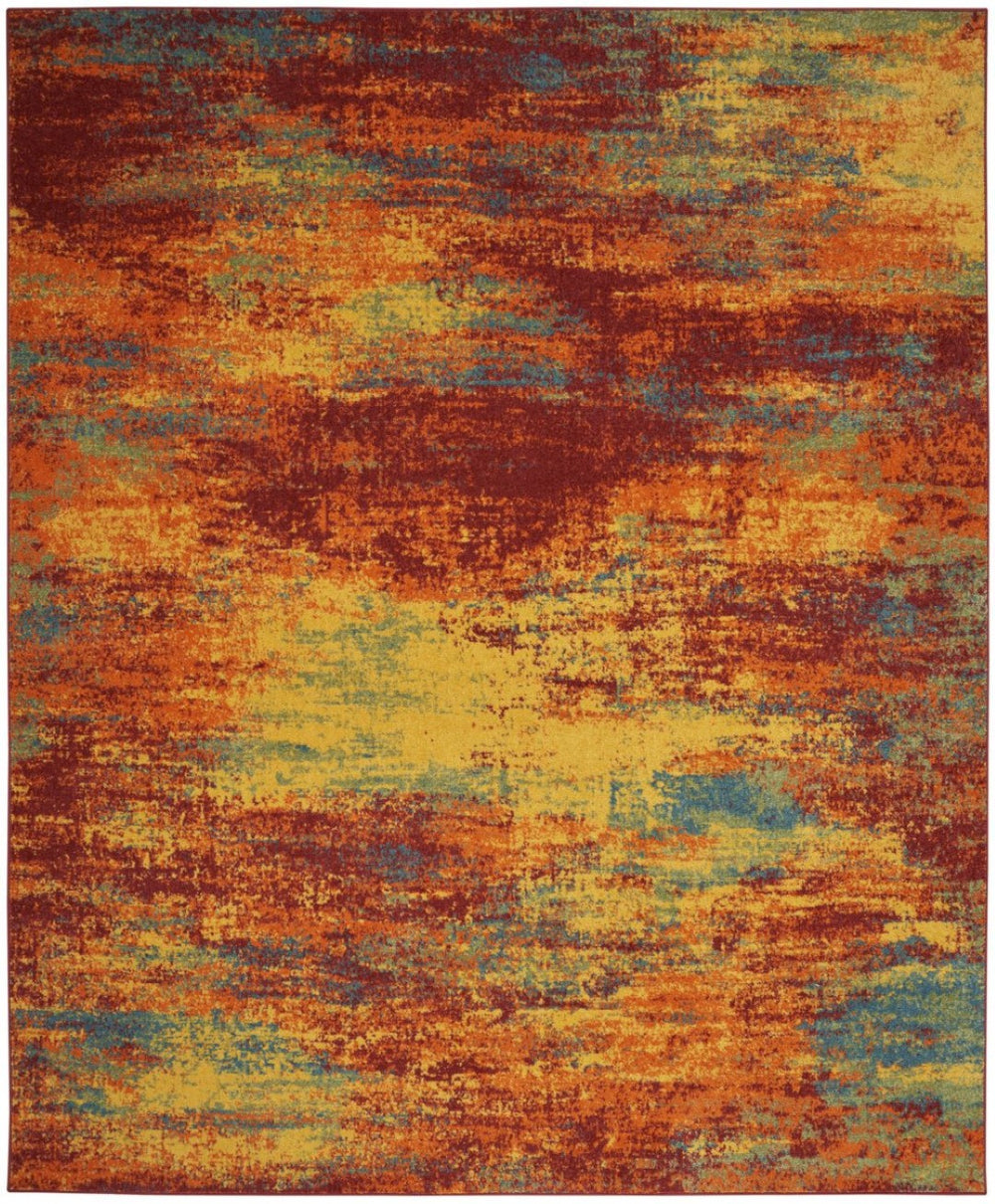HomeRoots 8' X 10' Flame Abstract Area Rug – Bold Red Design for Indoor & Outdoor Use, Easy Care & Durable! 573059