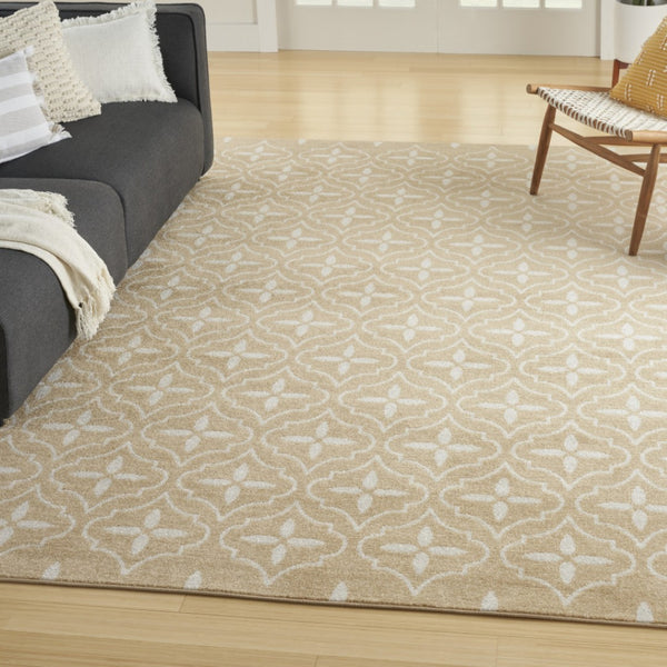 HomeRoots 8' X 10' Beige And Ivory Geometric Area Rug - Stylish, Durable Design for Indoor & Outdoor Spaces 573063