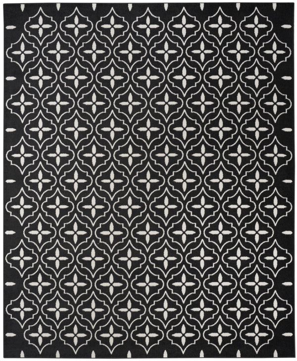 HomeRoots 8' X 10' Black And Ivory Geometric Indoor Outdoor Area Rug - Durable, Stylish, Easy to Clean Design 573064