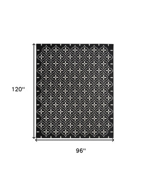 HomeRoots 8' X 10' Black And Ivory Geometric Indoor Outdoor Area Rug - Durable, Stylish, Easy to Clean Design 573064