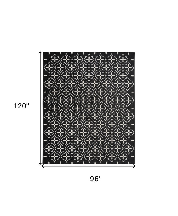 HomeRoots 8' X 10' Black And Ivory Geometric Indoor Outdoor Area Rug - Durable, Stylish, Easy to Clean Design 573064