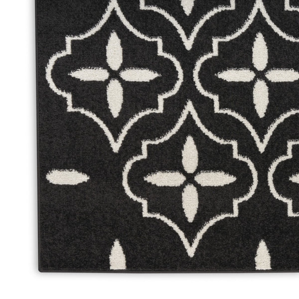 HomeRoots 8' X 10' Black And Ivory Geometric Indoor Outdoor Area Rug - Durable, Stylish, Easy to Clean Design 573064