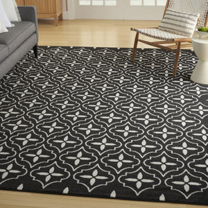 HomeRoots 8' X 10' Black And Ivory Geometric Indoor Outdoor Area Rug - Durable, Stylish, Easy to Clean Design 573064