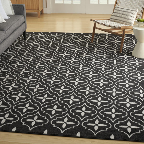 HomeRoots 8' X 10' Black And Ivory Geometric Indoor Outdoor Area Rug - Durable, Stylish, Easy to Clean Design 573064