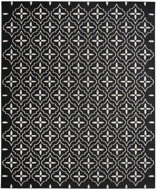 HomeRoots 8' X 10' Black And Ivory Geometric Indoor Outdoor Area Rug - Durable, Stylish, Easy to Clean Design 573064