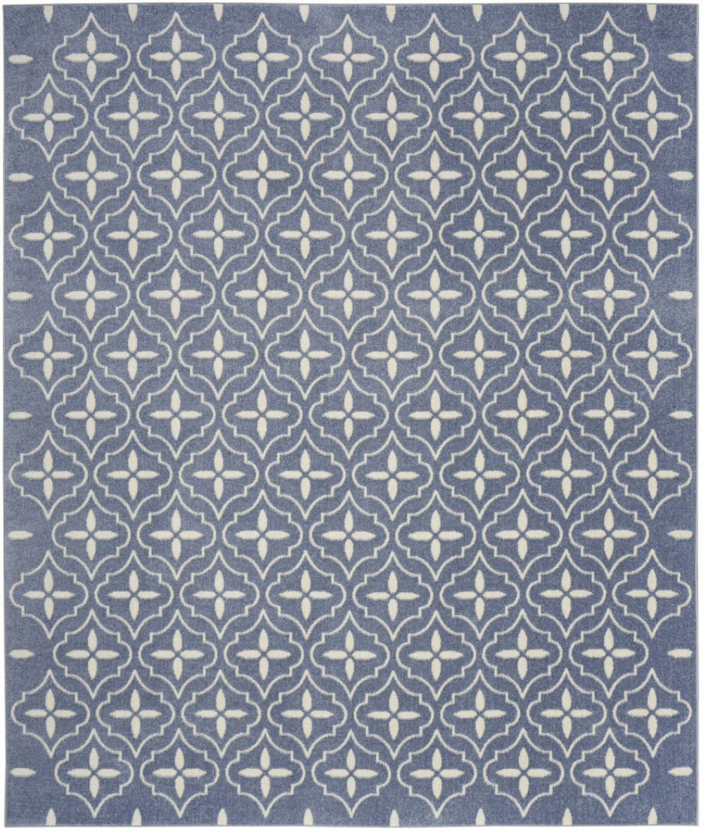 HomeRoots 8' X 10' Blue and Ivory Geometric Area Rug – Stylish, Durable Indoor/Outdoor Solution for Every Space 573065