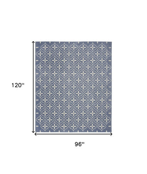 HomeRoots 8' X 10' Blue and Ivory Geometric Area Rug – Stylish, Durable Indoor/Outdoor Solution for Every Space 573065