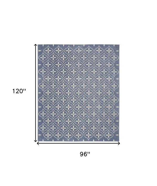 HomeRoots 8' X 10' Blue and Ivory Geometric Area Rug – Stylish, Durable Indoor/Outdoor Solution for Every Space 573065