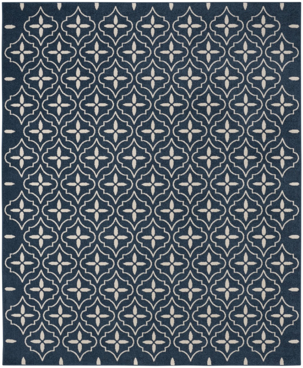 HomeRoots 8' X 10' Navy Blue Geometric Area Rug - Indoor/Outdoor Durable, Easy-Clean, Modern Design for Any Space 573066