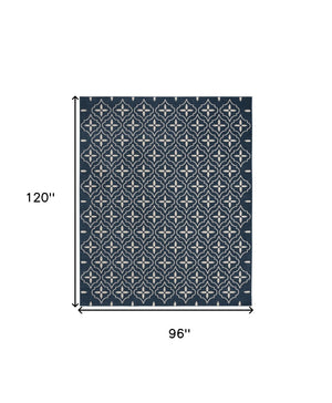 HomeRoots 8' X 10' Navy Blue Geometric Area Rug - Indoor/Outdoor Durable, Easy-Clean, Modern Design for Any Space 573066