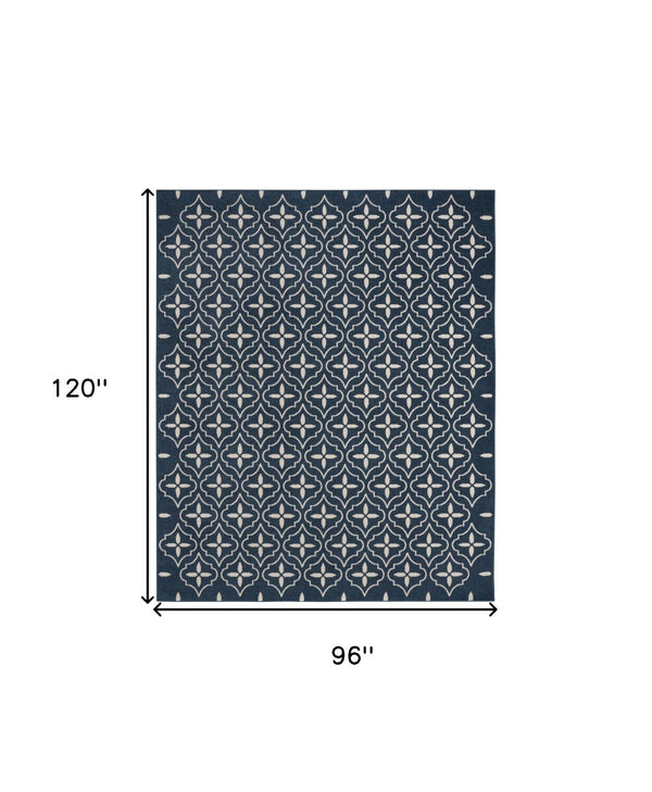 HomeRoots 8' X 10' Navy Blue Geometric Area Rug - Indoor/Outdoor Durable, Easy-Clean, Modern Design for Any Space 573066