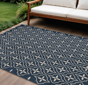 HomeRoots 8' X 10' Navy Blue Geometric Area Rug - Indoor/Outdoor Durable, Easy-Clean, Modern Design for Any Space 573066