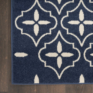 HomeRoots 8' X 10' Navy Blue Geometric Area Rug - Indoor/Outdoor Durable, Easy-Clean, Modern Design for Any Space 573066