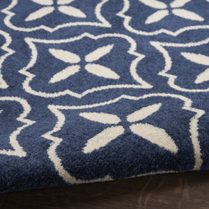 HomeRoots 8' X 10' Navy Blue Geometric Area Rug - Indoor/Outdoor Durable, Easy-Clean, Modern Design for Any Space 573066