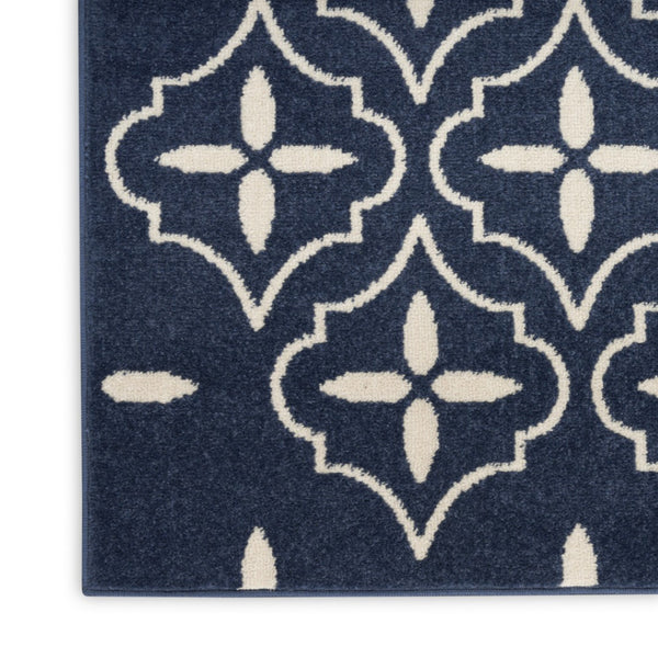 HomeRoots 8' X 10' Navy Blue Geometric Area Rug - Indoor/Outdoor Durable, Easy-Clean, Modern Design for Any Space 573066