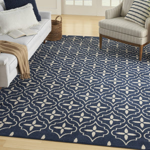 HomeRoots 8' X 10' Navy Blue Geometric Area Rug - Indoor/Outdoor Durable, Easy-Clean, Modern Design for Any Space 573066