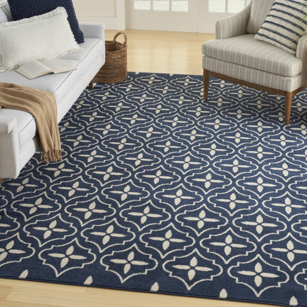 HomeRoots 8' X 10' Navy Blue Geometric Area Rug - Indoor/Outdoor Durable, Easy-Clean, Modern Design for Any Space 573066