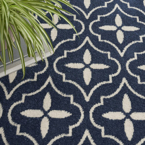 HomeRoots 8' X 10' Navy Blue Geometric Area Rug - Indoor/Outdoor Durable, Easy-Clean, Modern Design for Any Space 573066