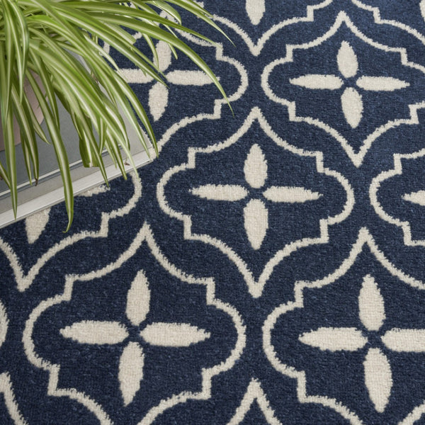 HomeRoots 8' X 10' Navy Blue Geometric Area Rug - Indoor/Outdoor Durable, Easy-Clean, Modern Design for Any Space 573066