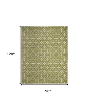 HomeRoots 8' X 10' Green And Ivory Geometric Area Rug – Modern, Durable, Indoor/Outdoor Style for Any Space 573067