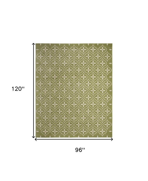 HomeRoots 8' X 10' Green And Ivory Geometric Area Rug – Modern, Durable, Indoor/Outdoor Style for Any Space 573067