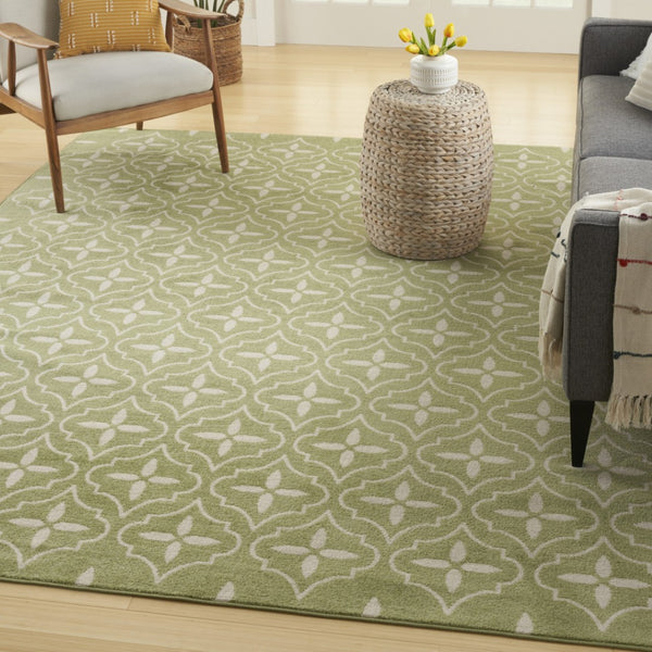 HomeRoots 8' X 10' Green And Ivory Geometric Area Rug – Modern, Durable, Indoor/Outdoor Style for Any Space 573067
