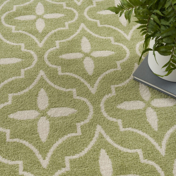 HomeRoots 8' X 10' Green And Ivory Geometric Area Rug – Modern, Durable, Indoor/Outdoor Style for Any Space 573067