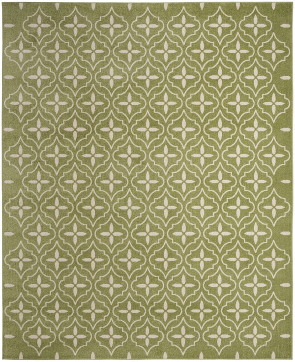 HomeRoots 8' X 10' Green And Ivory Geometric Area Rug – Modern, Durable, Indoor/Outdoor Style for Any Space 573067