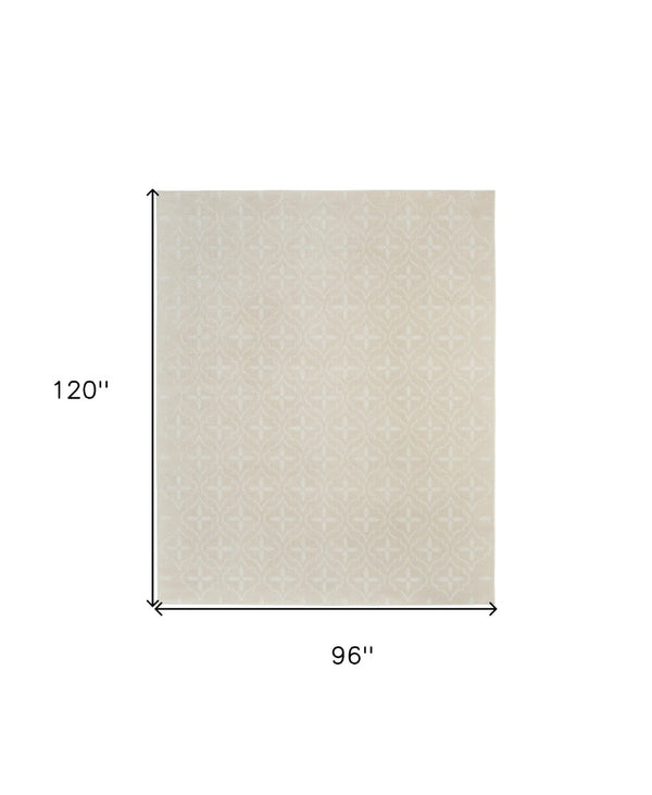 HomeRoots 8' X 10' Beige and Ivory Geometric Indoor-Outdoor Area Rug - Durable, Stylish, Versatile Design for Any Space 573068