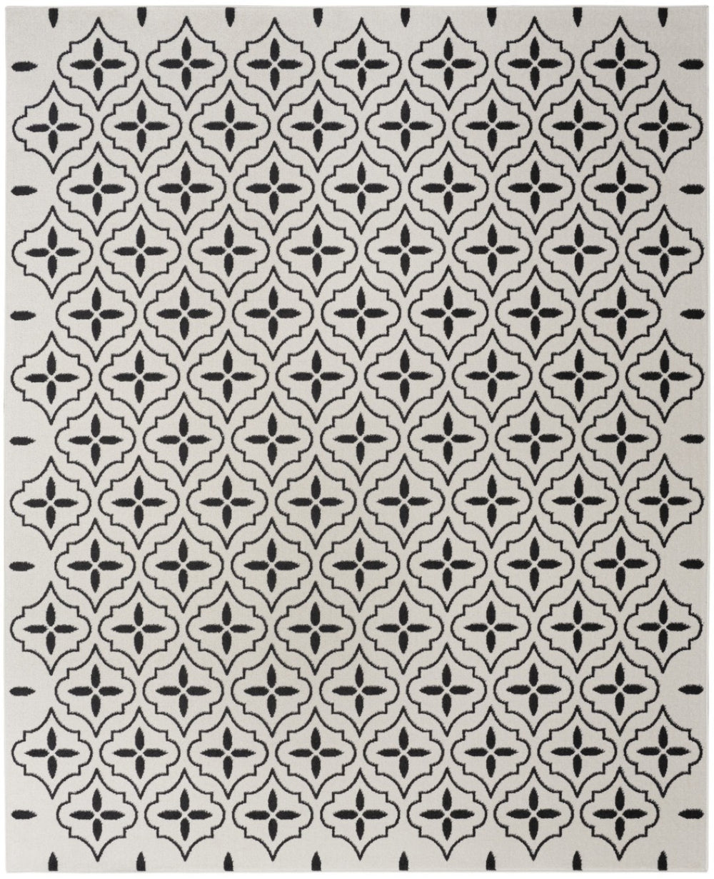 HomeRoots 8' X 10' Ivory and Black Geometric Area Rug – Stylish, Weather-Resistant for Indoor/Outdoor Spaces 573069