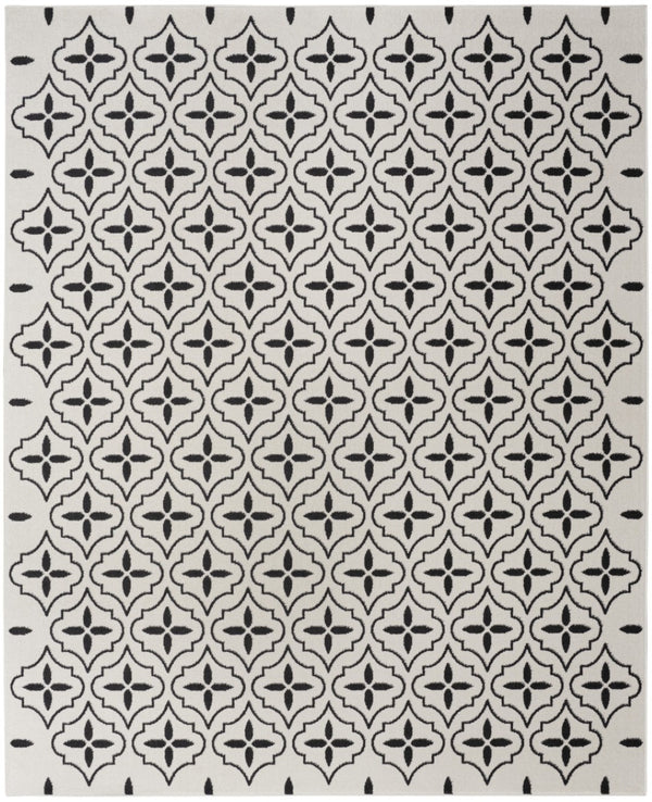 HomeRoots 8' X 10' Ivory and Black Geometric Area Rug – Stylish, Weather-Resistant for Indoor/Outdoor Spaces 573069