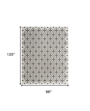 HomeRoots 8' X 10' Ivory and Black Geometric Area Rug – Stylish, Weather-Resistant for Indoor/Outdoor Spaces 573069