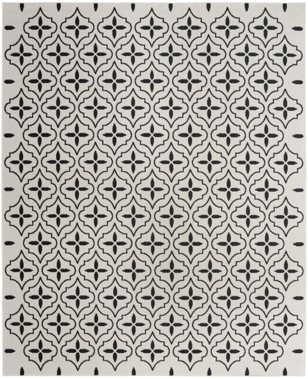 HomeRoots 8' X 10' Ivory and Black Geometric Area Rug – Stylish, Weather-Resistant for Indoor/Outdoor Spaces 573069