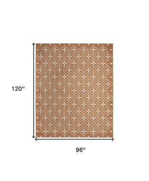 HomeRoots 8' X 10' Copper Geometric Area Rug - Stylish Indoor/Outdoor Design with Low Maintenance & Durability 573070