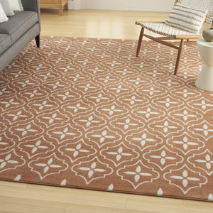 HomeRoots 8' X 10' Copper Geometric Area Rug - Stylish Indoor/Outdoor Design with Low Maintenance & Durability 573070