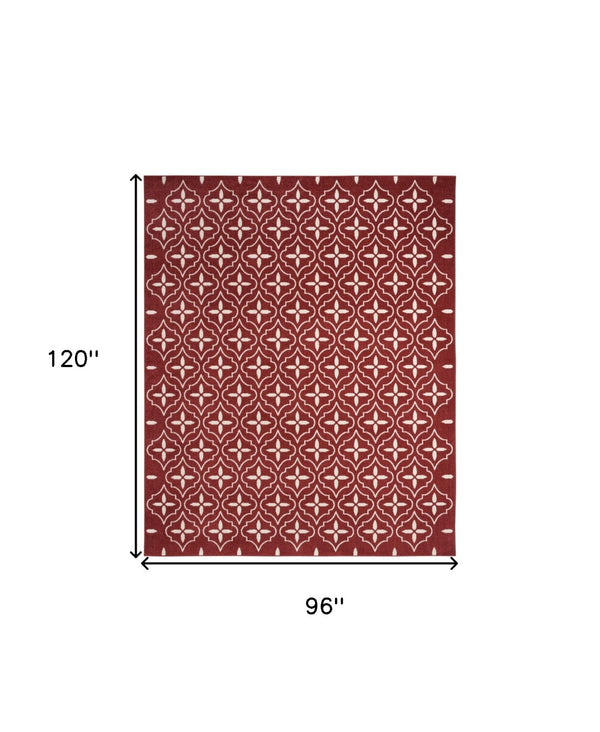 HomeRoots 8' x 10' Geometric Area Rug in Brick Red & Ivory - Stylish Indoor/Outdoor Design for Any Space 573071