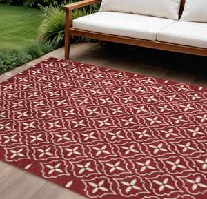 HomeRoots 8' x 10' Geometric Area Rug in Brick Red & Ivory - Stylish Indoor/Outdoor Design for Any Space 573071