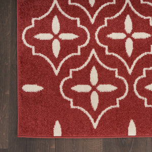 HomeRoots 8' x 10' Geometric Area Rug in Brick Red & Ivory - Stylish Indoor/Outdoor Design for Any Space 573071