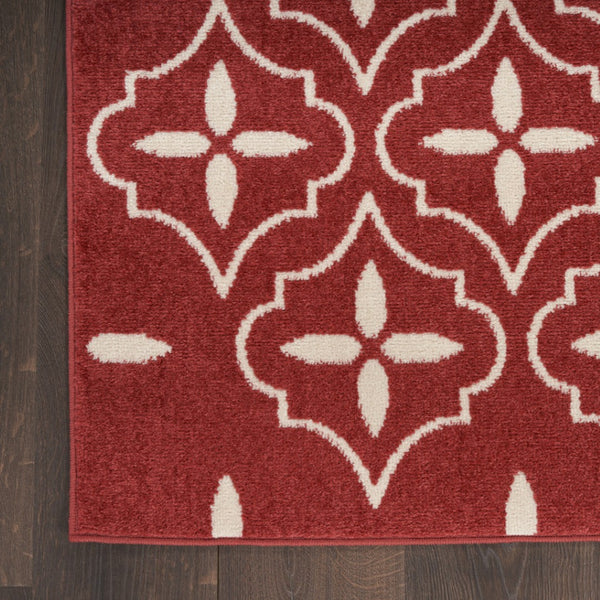 HomeRoots 8' x 10' Geometric Area Rug in Brick Red & Ivory - Stylish Indoor/Outdoor Design for Any Space 573071