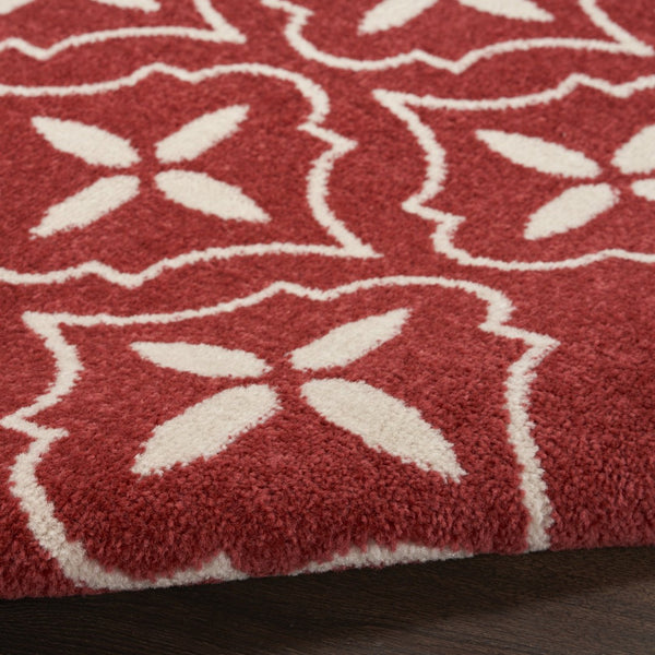 HomeRoots 8' x 10' Geometric Area Rug in Brick Red & Ivory - Stylish Indoor/Outdoor Design for Any Space 573071