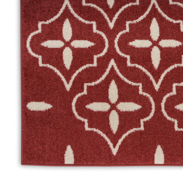 HomeRoots 8' x 10' Geometric Area Rug in Brick Red & Ivory - Stylish Indoor/Outdoor Design for Any Space 573071