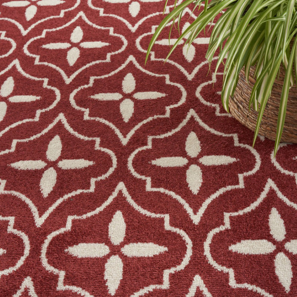 HomeRoots 8' x 10' Geometric Area Rug in Brick Red & Ivory - Stylish Indoor/Outdoor Design for Any Space 573071