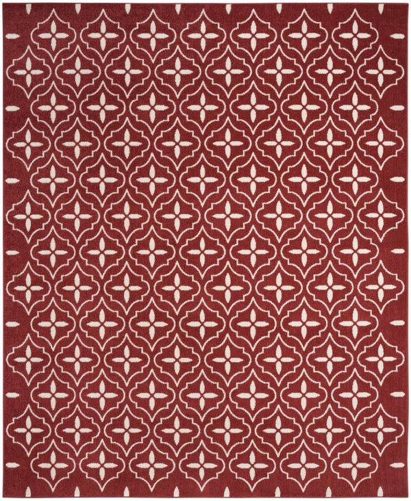 HomeRoots 8' x 10' Geometric Area Rug in Brick Red & Ivory - Stylish Indoor/Outdoor Design for Any Space 573071