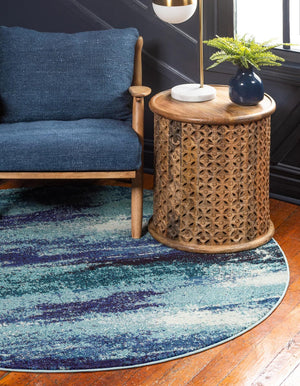 Unique Loom Jardin Lilly Machine Made Abstract Rug Blue, Blue/Gray/Navy Blue/Turquoise/Ivory 8' 0" x 8' 0"