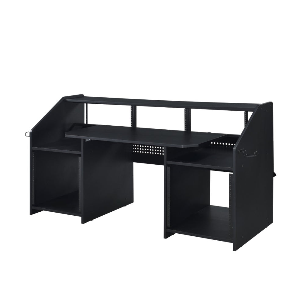 English Elm Black Music Desk With Integrated Earphone Rack - Spacious, Durable, And Organized Workspace For Musicians B062P215478-GIGA