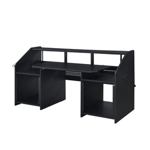 English Elm Black Music Desk With Integrated Earphone Rack - Spacious, Durable, And Organized Workspace For Musicians B062P215478-GIGA