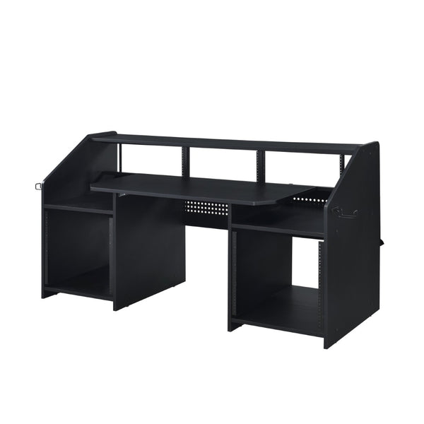 English Elm Black Music Desk With Integrated Earphone Rack - Spacious, Durable, And Organized Workspace For Musicians B062P215478-GIGA