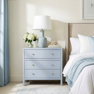 Butler Specialty Butler Nora Three-Drawer Chest in Light Blue with Acacia Accents, Soft-Close Drawers, Coastal Chic 34"W x 18"D x 32.5"H 5731522