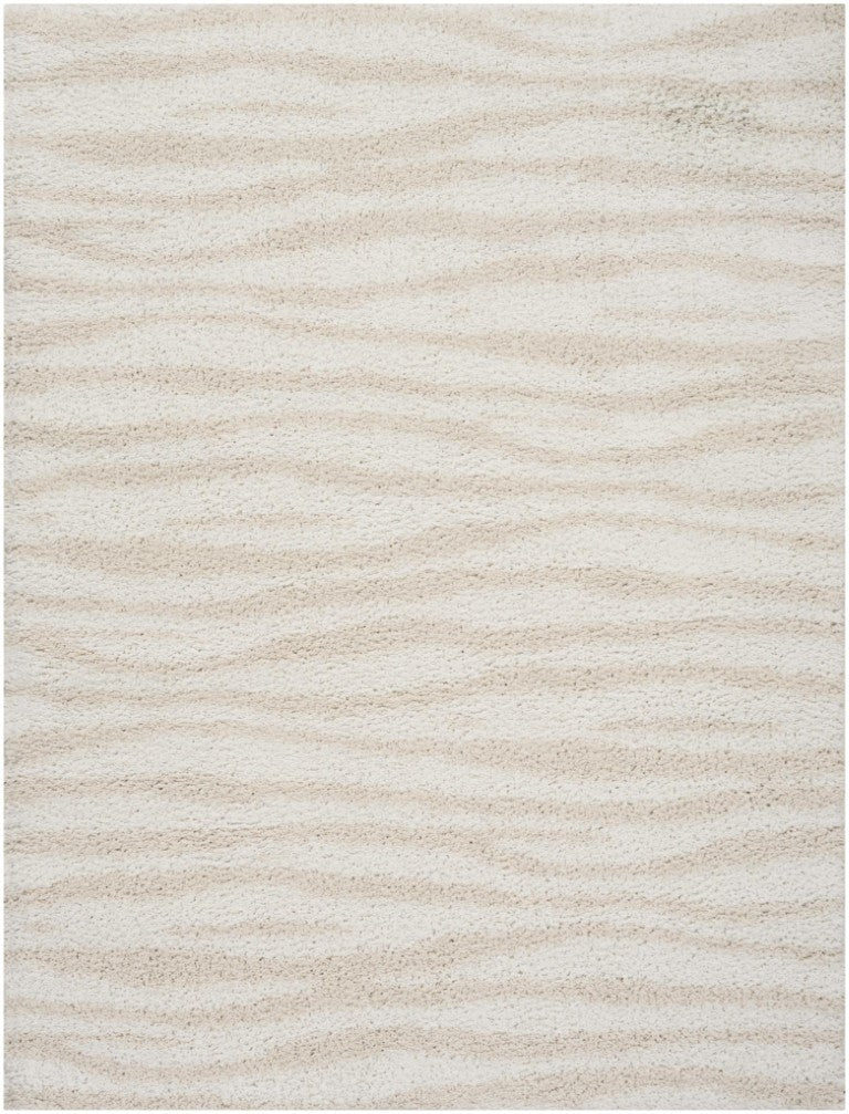 8x10 Beige Abstract Shag Rug Plush Polyester Pile for Modern Living Rooms